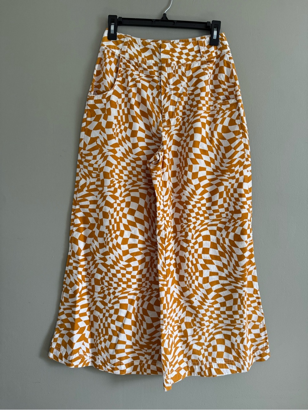 Free People Menorca Cropped Wide Leg Psychedelic Printed Pants Orange White 8